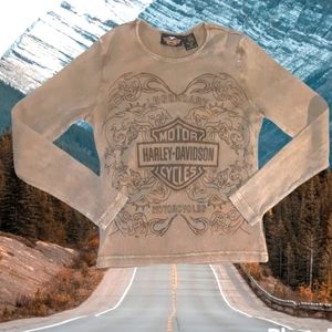 Rare Vintage Harley Davidson  Women's Small Long Sleeve Motorcycle Biker Shirt